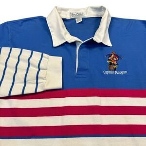 Captain Morgan Shirt XXL Vintage Long Sleeve 90s Retro Polo Striped Rum Liquor‎